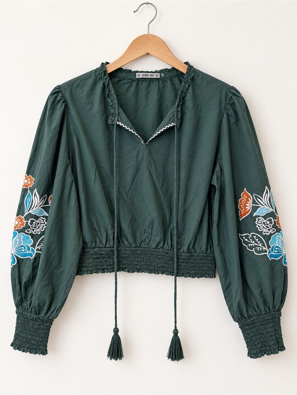 Cover/story  Dark Green Embroidered Peasant Top